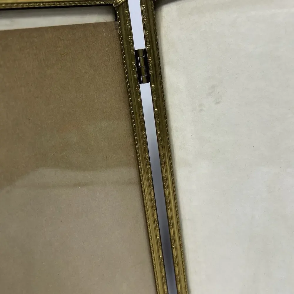 Vintage Gold Brass Hinged Double Picture Frame 8x10 Ornate Filigree Folding